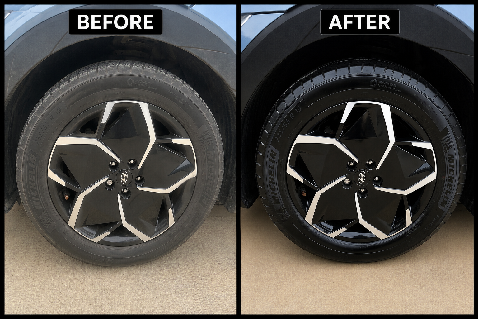 Wheel before and after detailing